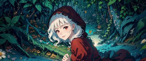 Download Wallpaper 2560x1080 Girl Dress Flowers Butterflies Anime Dual Wide 1080p Hd Background