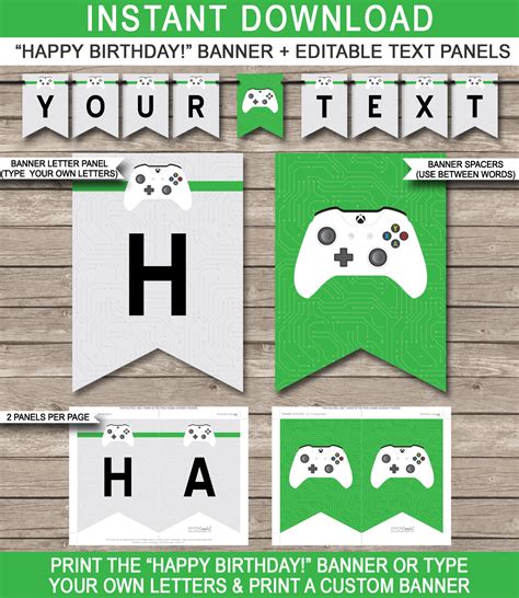 xbox party printables invitations decorations video