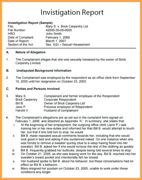 Workplace Investigation Report Template 5 Templates Example