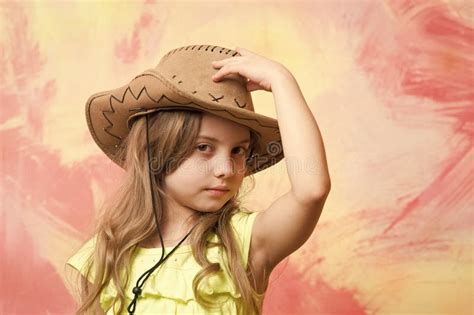 Cowboy Hat On Adorable Girl Wearing American Outfit Stock Image Image