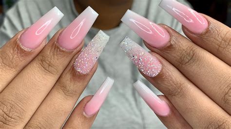 Acrylic Ombre Pink And White Nails Tutorial Youtube