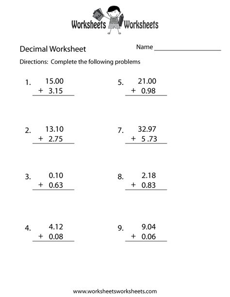 Addition And Subtraction Decimals Worksheets