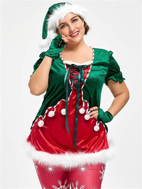 Christmas Plus Size Top With Santa Claus Hat Redgreen Xl Plus Size T Shirts Plus Size Top