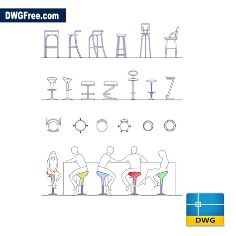 High Chairs For Bar Dwg Download Autocad Blocks Model Autocad