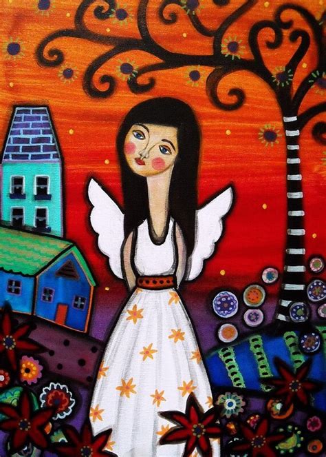 Mexican Folk Art Angel Whimsical Tree Of Life Painting By Prisarts