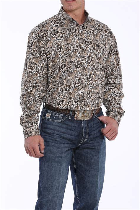 cinch jeans men s khaki paisley print button down western shirt