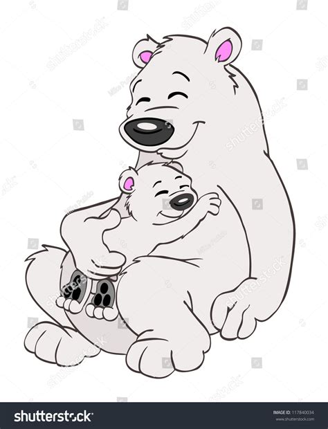 Hand Drawn Cartoon Polar Bearsmom And Baby Polar Bears Stock Photo