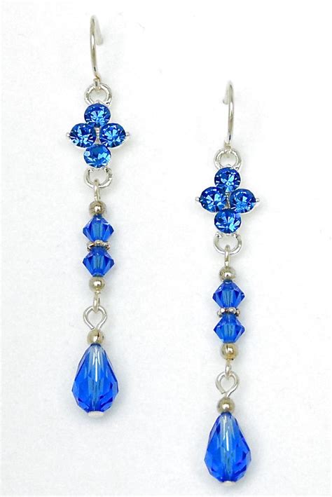 03 04 790 Swarovski Crystal Beaded Earrings Sapphire Blue Sparklers
