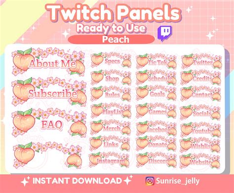 Peach Twitch Panels Kawaii Streamer Pastel Pink Etsy