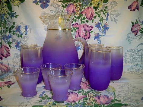 Vintage West Virginia Blendo Glass Purple Pitcher Glasses 6 Etsy