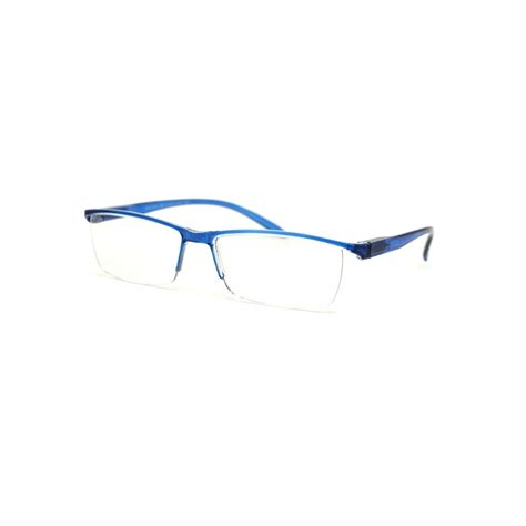 Classic Narrow Rectangular Half Rim Plastic Reading Glasses Blue 15