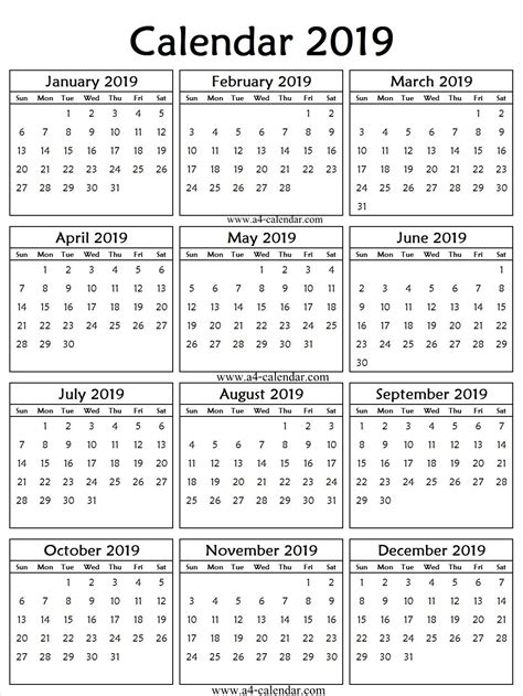 2019 Portrait Calendar Printable Calendar Printables Calendar 2019