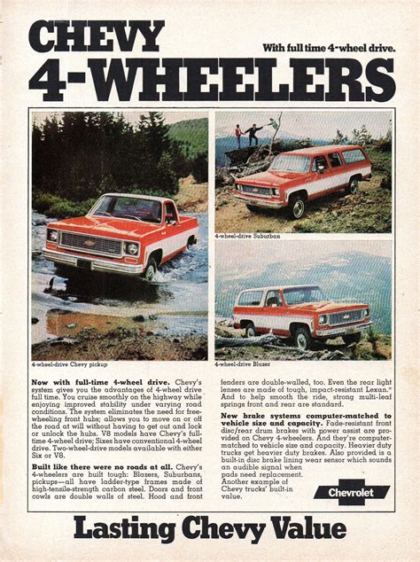 An Advertisement For The Chevrolet 4 Wheelerrs Featuring Two Red