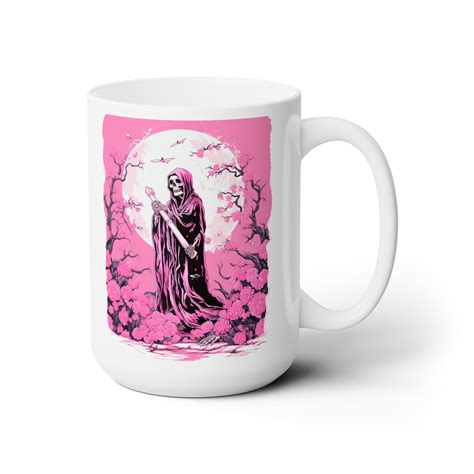 Pink Grim Reaper Mug Original Art Ceramic Mugs 15oz Mugs Etsy