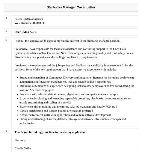 Starbucks Manager Cover Letter Velvet Jobs