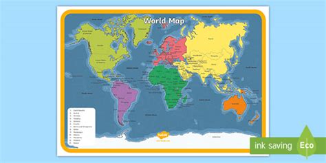 Labeled Printable Full Size World Map