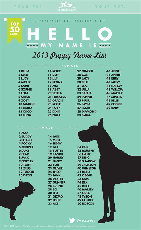 You'll find that some of these. Most Popular Puppy Names 2013