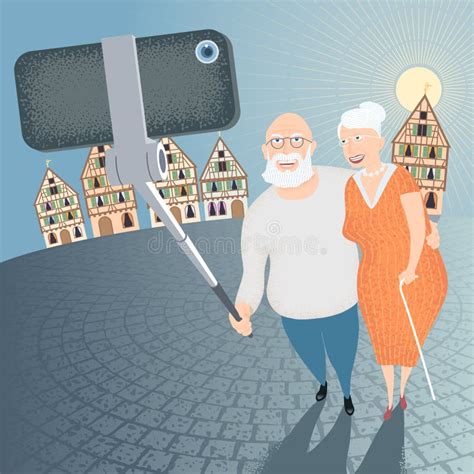 Group Of Old People Making Selfie Photo With Phone Stock Illustration