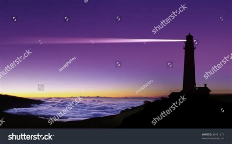 Lighthouse Searchlight Beam Through Foggy Air Stock Photo 36431671