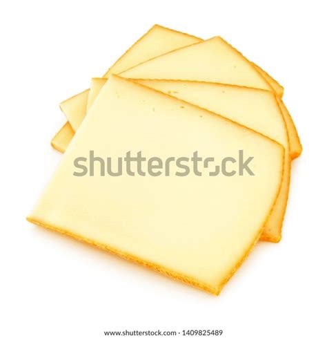 Raclette Cheese Slices Isolated On White Stock Photo 1409825489
