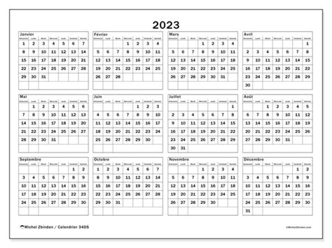 Calendrier 2023 à imprimer 34DS Michel Zbinden CA