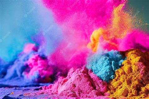 Premium Photo Holi Paint Color Powder Explosion Close Up Image Hindi