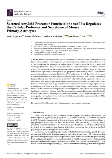 PDF Secreted Amyloid Precursor Protein Alpha sAPPα Regulates the