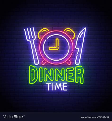 Dinner Time Neon Sign Logo Neon Royalty Free Vector Image