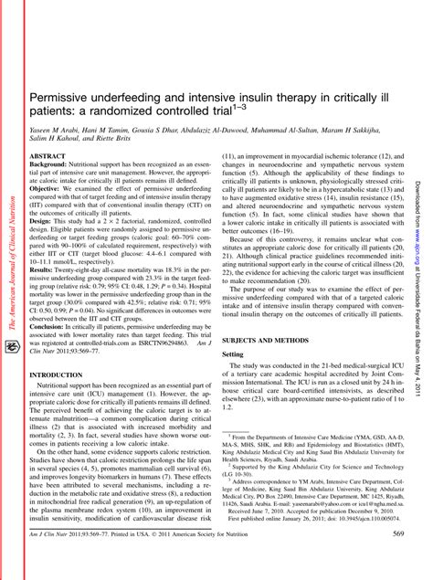 Pdf Permissive Underfeeding And Intensive Insulin Therapy In