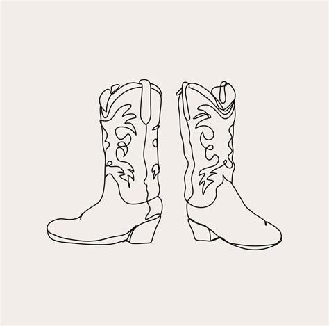 Minimalist Cowboy Boots Line Art Western Country Hat Simple Sketch