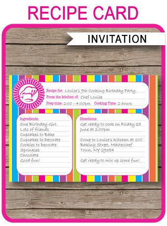 recipe card cooking party invitation template