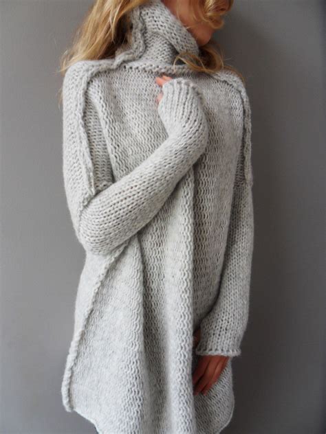 Pearl Grey Oversized Chunky Knit Alpaca Woman Sweater Dress Etsy Maglioni A Maglia Grossa