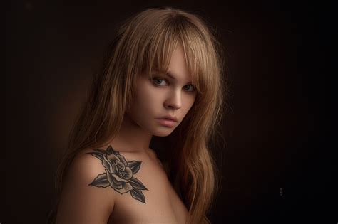 2736x1824 Resolution Women S Black Floral Chest Tattoo Women Anastasia Scheglova Blonde
