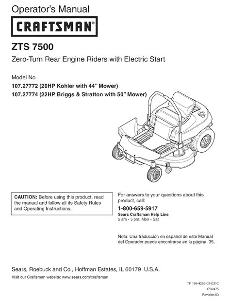 Craftsman Zts 7500 Operators Manual Pdf Download Manualslib