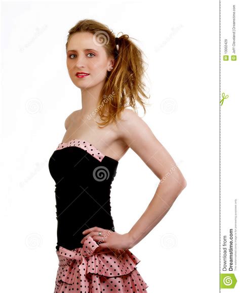 Young Skinny Woman In Pink And Black Dress Stock Image Image Of Blond Girl 13002429