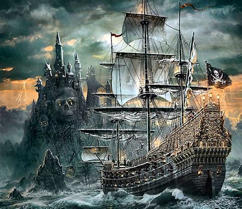 The Pirate Ship Art Ocean Bonito Waves Illustration Sailing Ship