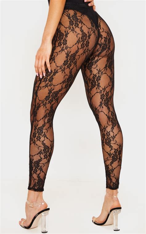 Black Lace Leggings Trousers Prettylittlething Aus