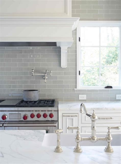 Many people use this tile for kitchen backsplashes while many use it for shower/tub. Gray Glass Subway Tile - Transitional - kitchen - L. Kae ...
