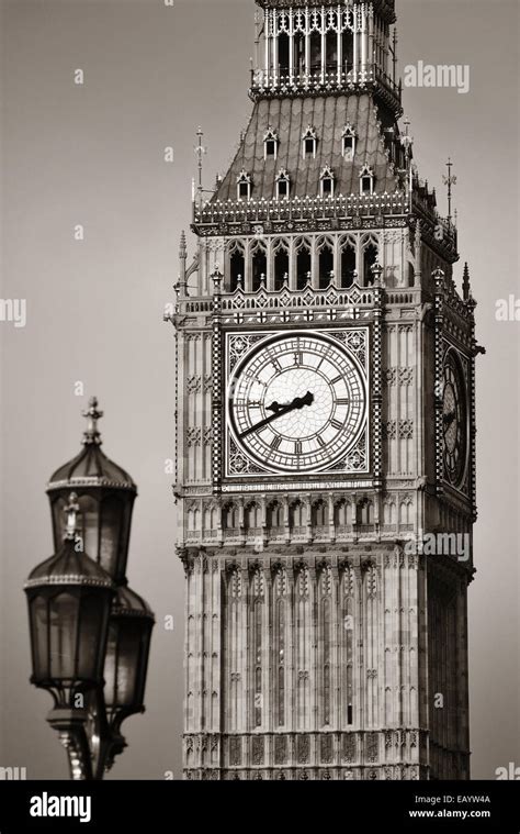 Big Ben Closeup In London With Vintage Lamp Post Stock Photo Alamy
