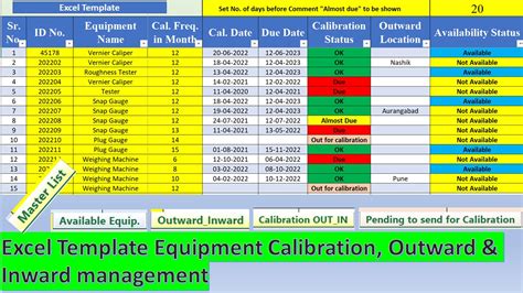 Excel Template Equipments Calibration Inward And Outward Management