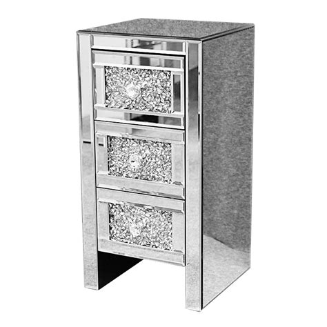 Sparkly 3 Drawer Mirrored Glass Crushed Crystal Bedside Cabinet Table 6160372302301 Ebay