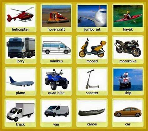 Common Vehicles And Modes Of Transportation Vocabulary English