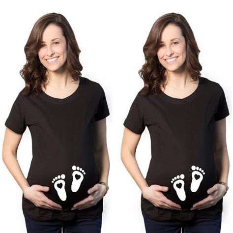 Pregnant Clothes T Shirts Maternity Baby Bump Footprints T Shirt Funny