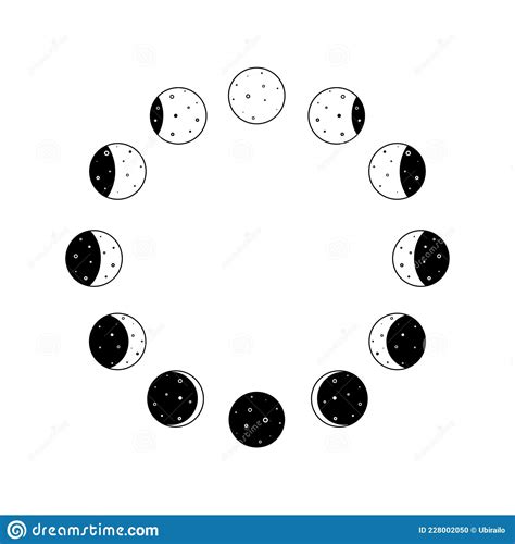 Moon Phases Icon Circular Set In Black Outline Silhouette Whole