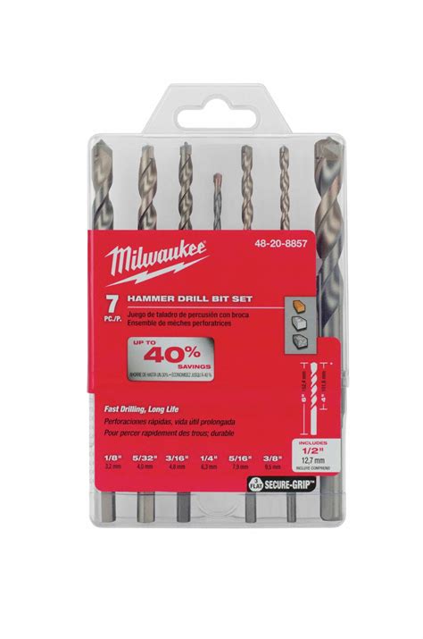 Milwaukee Hammer Drill Bit Set 45l37148 20 8857 Grainger