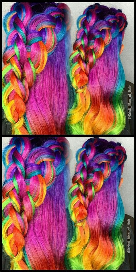 Pink Braided Rainbow Dyed Hair Color Kristimacofhair