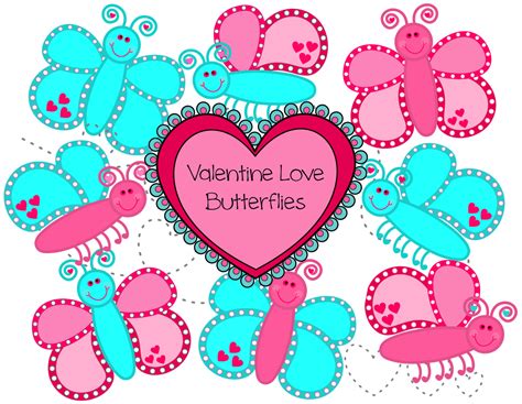Valentines Day Card With Pink And Blue Butterflies In The Shape Of A Heart
