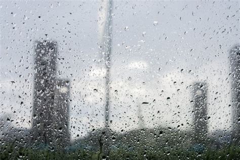 Rain Droped On The Window Blurred Building Stock Photo Image Of