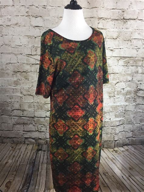 Lularoe Julia Dress Size L Geometricfloral Print Fall Colors Ebay