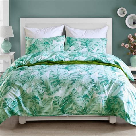 Green Polyester Fabric Bedding Set King Queen Size Reactive Printing